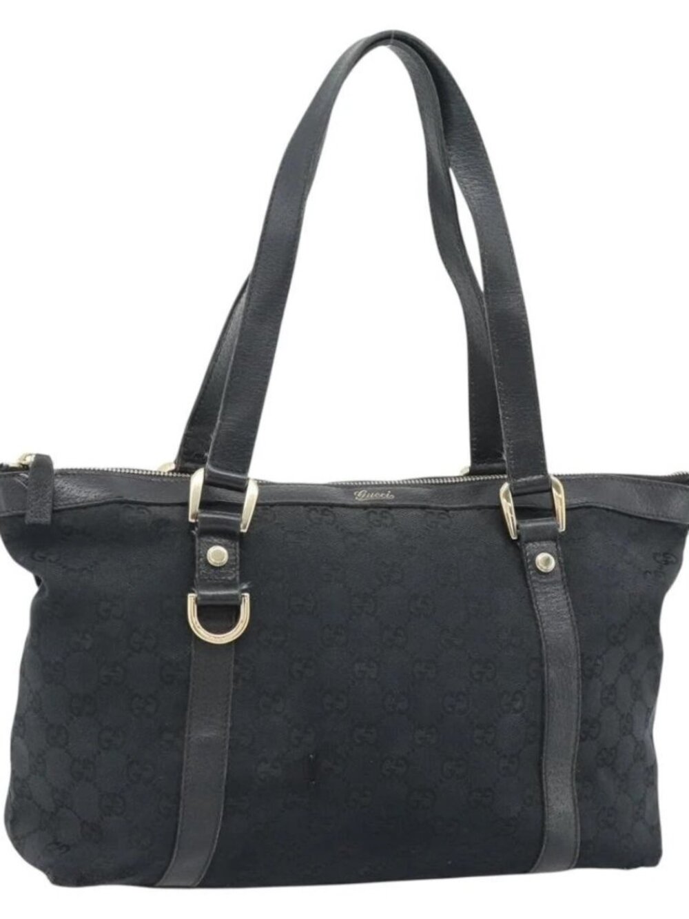 GUCCI GG Canvas Abbey Tote Bag Black Gold 141470 Auth BA7477